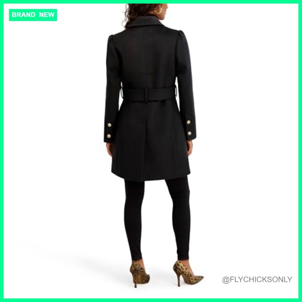 Polyester Wool Blend Pea Coat with Button Waist T… - image 3